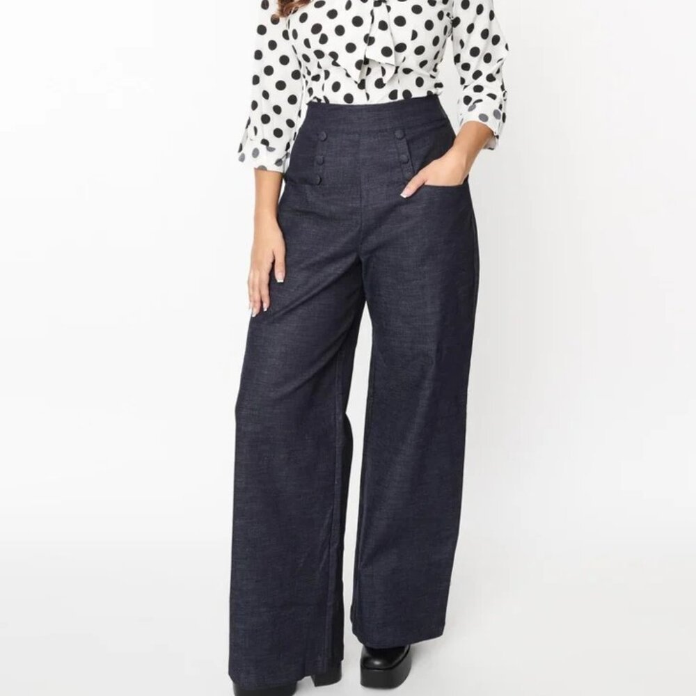Unique Vintage Navy Flare & Wide Leg Jeans